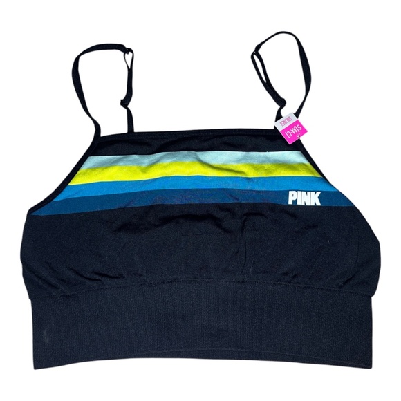 Victoria's Secret PINK Black with Blue Multicolor Stripes Unlined Bralette S - Picture 1 of 2